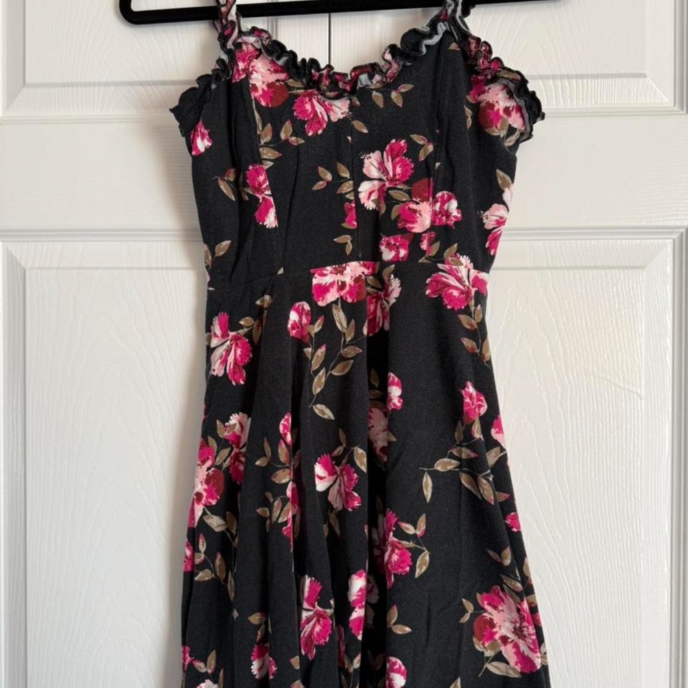 American Rag Black Dress with Pink Floral Pattern
